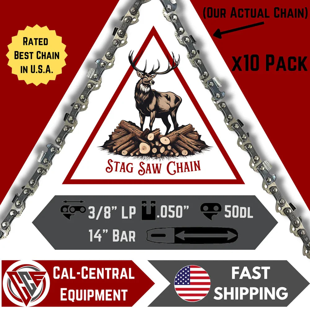 10-Pack STAG Full Chisel Saw Chain | 14" Bar | 3/8 LP .050" 50DL | Fits Stihl