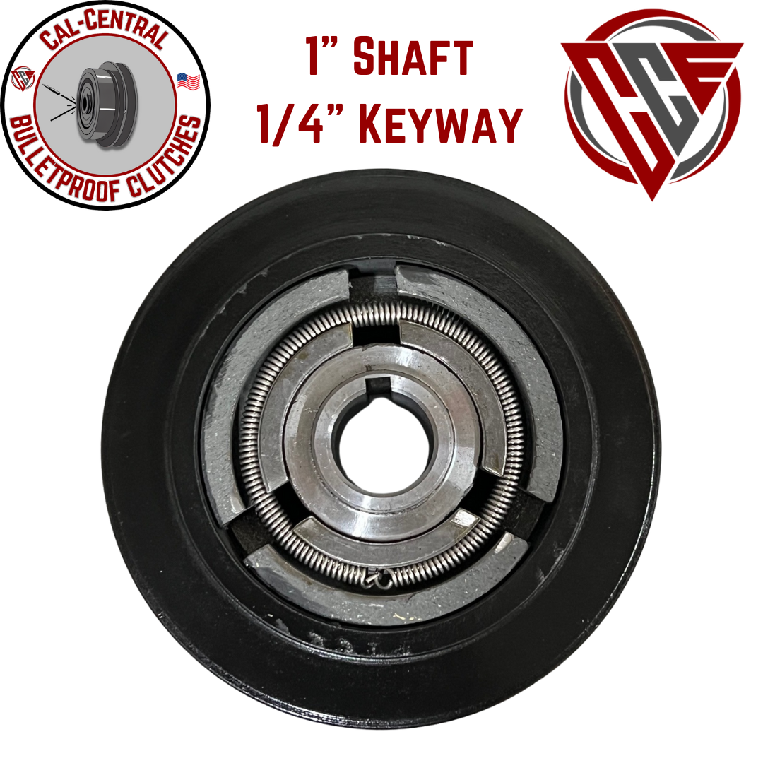 Close-up of a heavy-duty 5.4-inch double pulley centrifugal clutch with 1-inch bore and keyway, compatible with GX270/GX390 engines