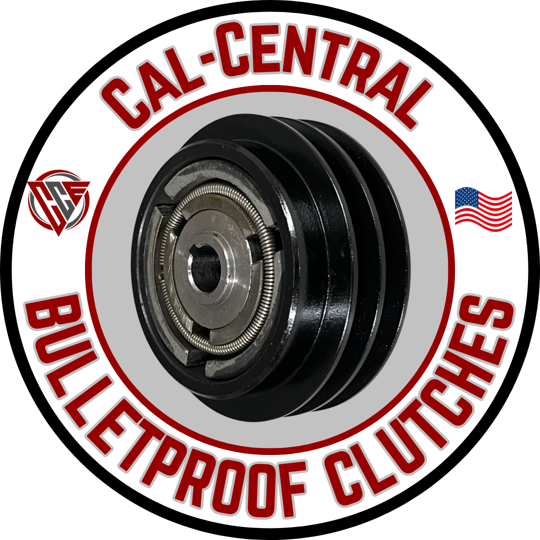 Heavy duty dual-pulley centrifugal clutch with 5-inch diameter and 3/4-inch bore for 1/2-inch V-belts, compatible with GX160 and GX200 engines.