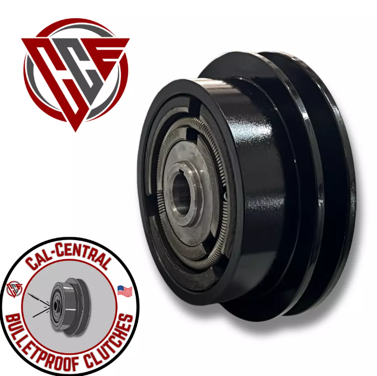 Heavy-duty centrifugal clutch for plate compactor with 3/4-inch bore and 1/2-inch V-belt drive; compatible with Honda GX160 engine.