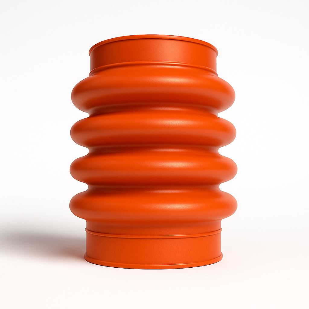 Bright orange replacement bellows boot for Multiquip Mikasa MTX70, MTX80, MT70, MT75, and MT85 rammers – part number 354010010, heavy-duty rubber.