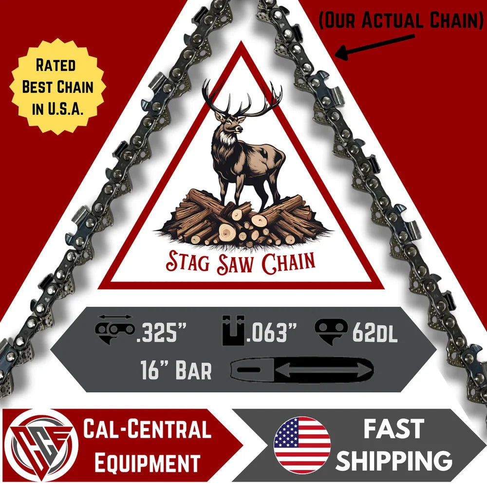 STAG Full Chisel Saw Chain | 16" Bar | .325" .063" 62DL | Fits Stihl