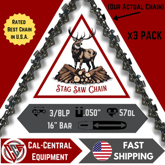 3-Pack STAG Full Chisel Saw Chain | 16" Bar | 3/8 LP .050" 57DL | Fits Echo