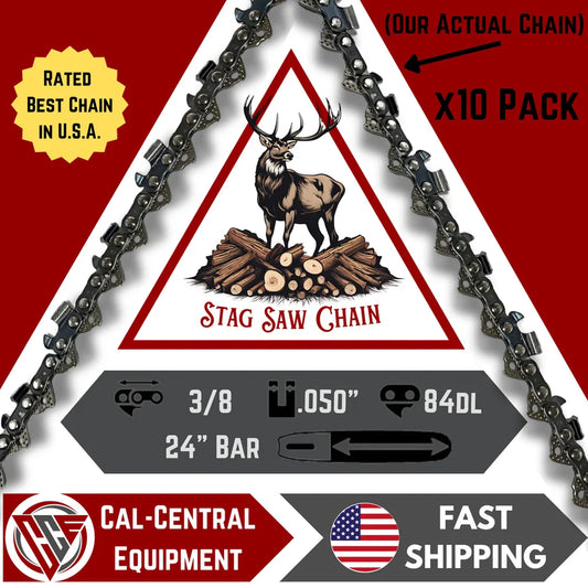 10-Pack STAG Full Chisel Saw Chain | 24" Bar | 3/8" .050" 84DL