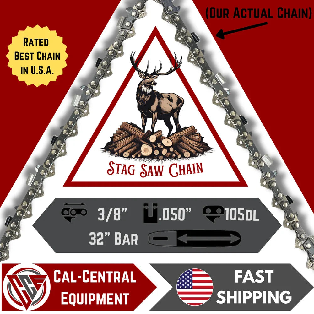 STAG Full Chisel Saw Chain | 32" Bar | 3/8" .050" 105DL | Fits Stihl