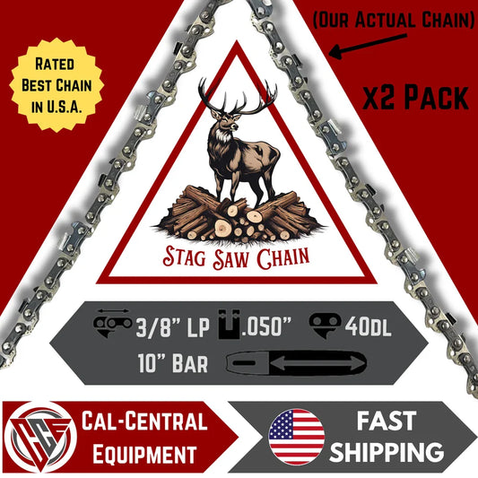 2-Pack STAG Full Chisel Saw Chain | 10" Bar | 3/8 LP .050" 40DL | Fits WORX
