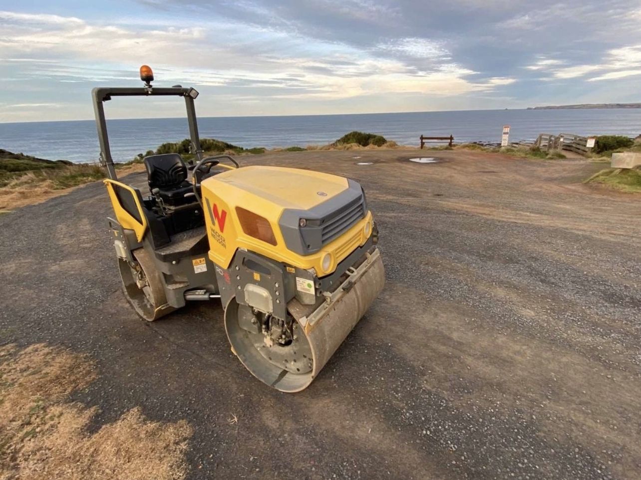 Wacker Neuson tandem roller on a coastal job site